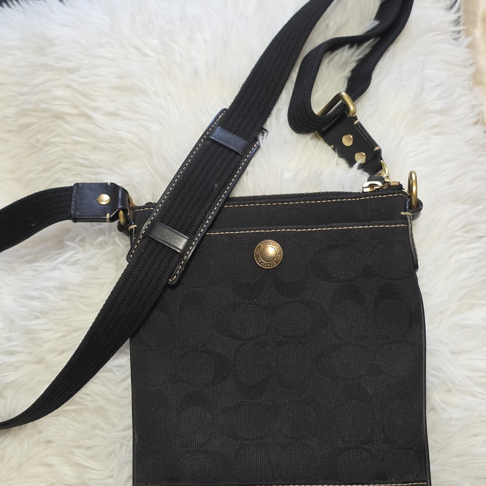 Coach Black Signature Crossbody with Gold-Tone Accents
